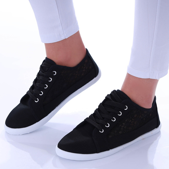 Czarne ażurowe koronkowe tenisówki /E10-2 17337 T137/