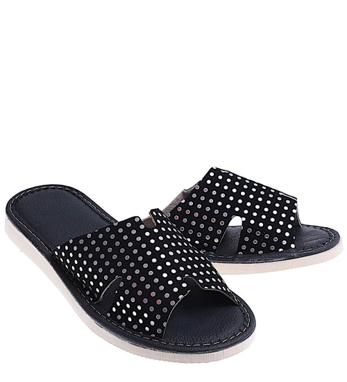 Skórzane domowe klapki kapcie Czarne /G4-1 14975 S194/