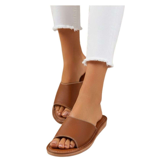 Brązowe klapki z naturalnej skóry Premium /G7-1 11322 S232/