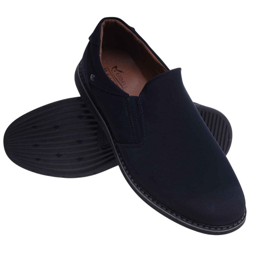 Wsuwane męskie półbuty mokasyny Granatowe /E7-2 18142 T555/