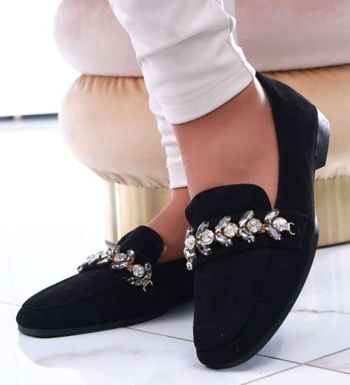 Czarne balerinki lordsy z kamieniami /A3-2 13523 T463/ Czarne balerinki lordsy z kamieniami /A3-2 13523 T463/