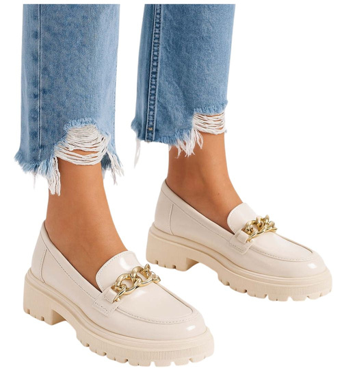 Jasno beżowe damskie półbuty na platformie /C7-318054 T234/