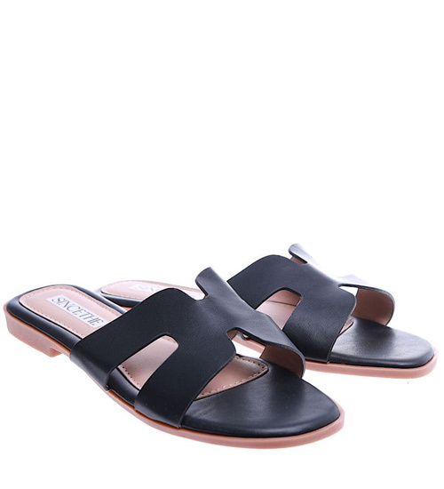 Gładkie czarne klapki damskie /G9-2 14436 T441/