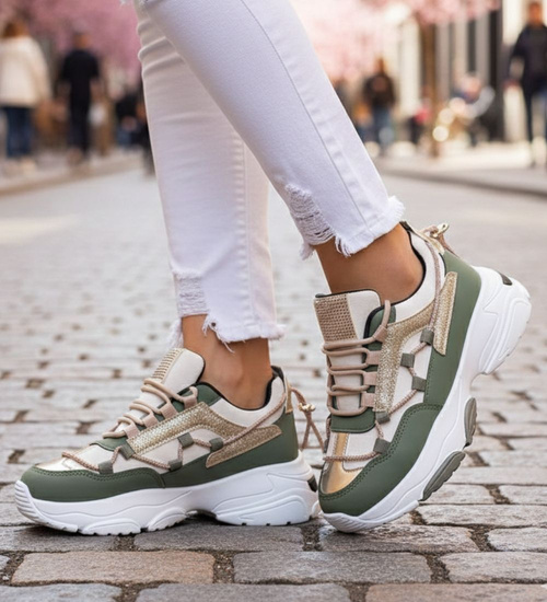 Zielone sportowe buty na platformie /F6-3 14615 T647/