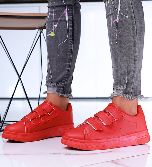 Czerwone damskie trampki na rzepy /E8-3 15712 T138/