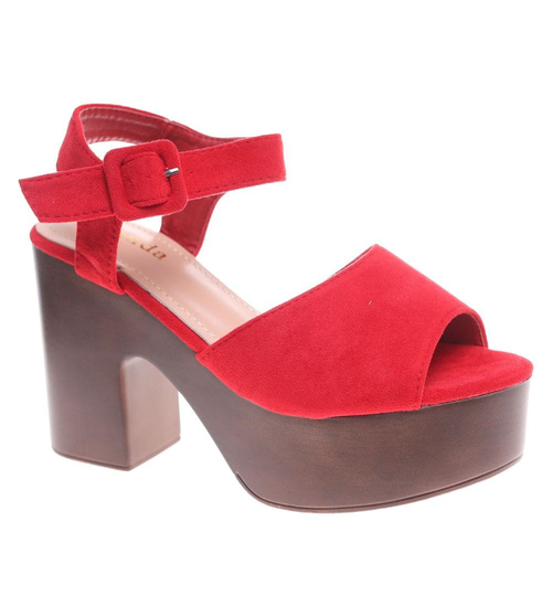 Czerwone damskie sandały na platformie /G6-3 13105 T192/