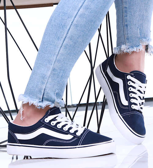 Granatowe trampki materiałowe tenisówki sznurowane /C3-2 15567 T341/