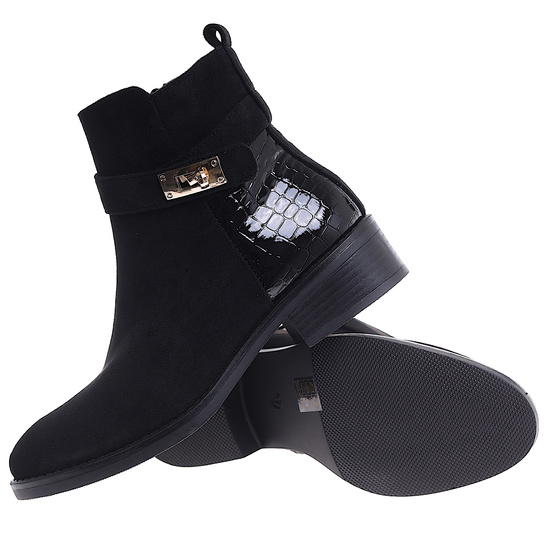 Klasyczne czarne botki damskie zimowe /A8-1 18578 W400/