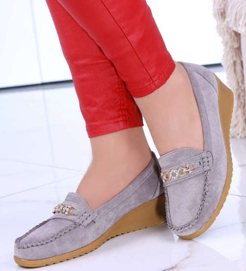 Szare czółenka oxfordy na koturnie /A6-3 14623 T427/ Szare czółenka oxfordy na koturnie /A6-3 14623 T427/