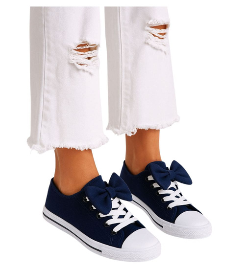 Granatowe dziewczęce trampki z kokardą /D1-2 16785 T183/