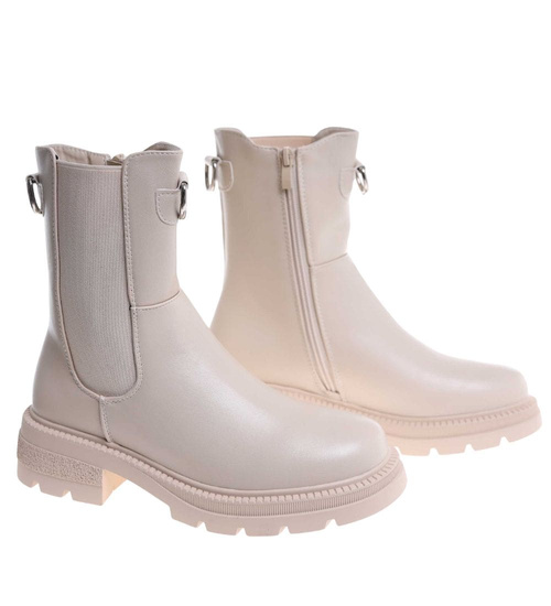 Beżowe wysokie botki damskie sztyblety /L3-3 H2 18566 W18-45/