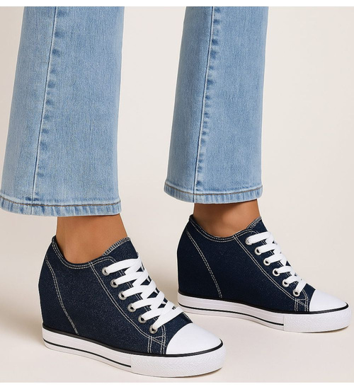 Granatowe trampki sneakersy na niskim koturnie /D6-3 13521 G099/