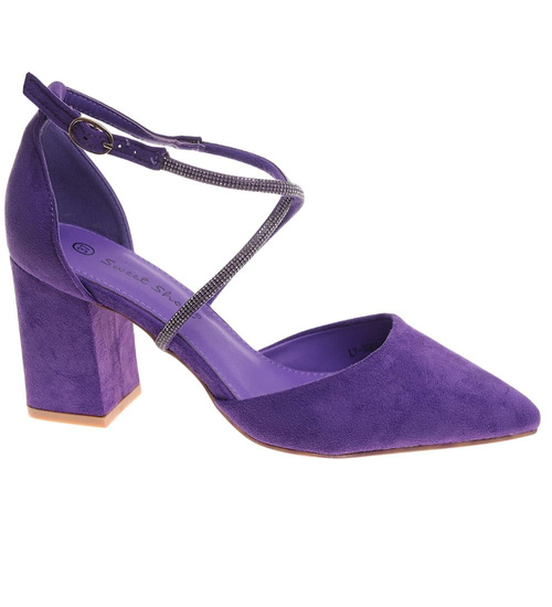 Fioletowe czółenka z paskiem na słupku /C6-2 17947 G152/