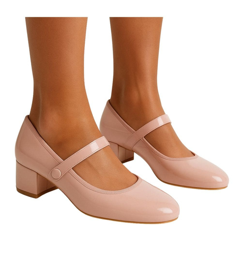 Ciemno beżowe czółenka z paskiem na niskim obcasie /E8-2 17730 W182/