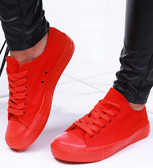 Sznurowane czerwone trampki damskie /C4-1 16487 G089/