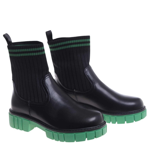 Botki dziewczęce wsuwane czarno zielone ocieplane /G13-2 18366 T188