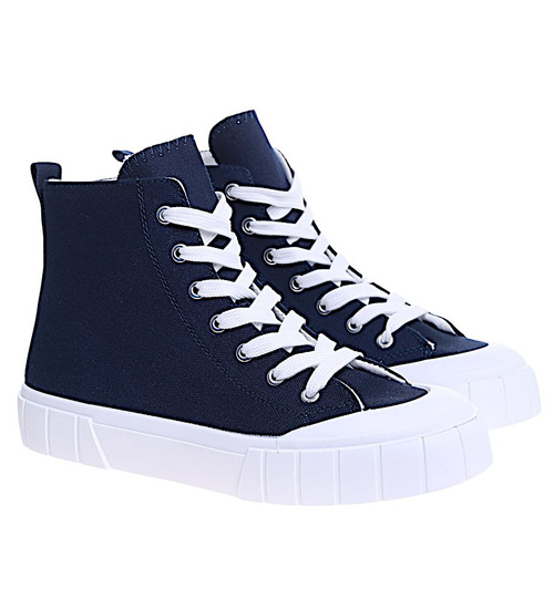 Granatowe wysokie trampki damskie z tkaniny /B3-3 15959  G157/