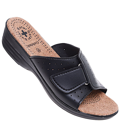 Czarne damskie klapki na rzep /B2-1 16057 T157/