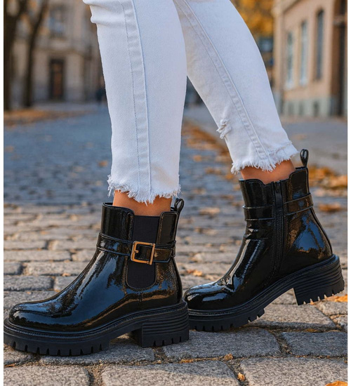 Zimowe czarne botki lśniące workery /A5-1 18561 W4/