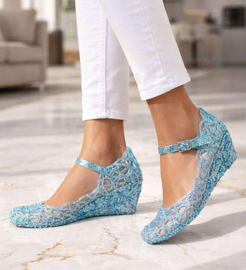 Wodoodporne sandały na koturnie Niebieskie /H2 14568 T890/