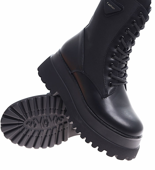 Czarne damskie botki glany trapery na platformie /F1-2 16957 T966/