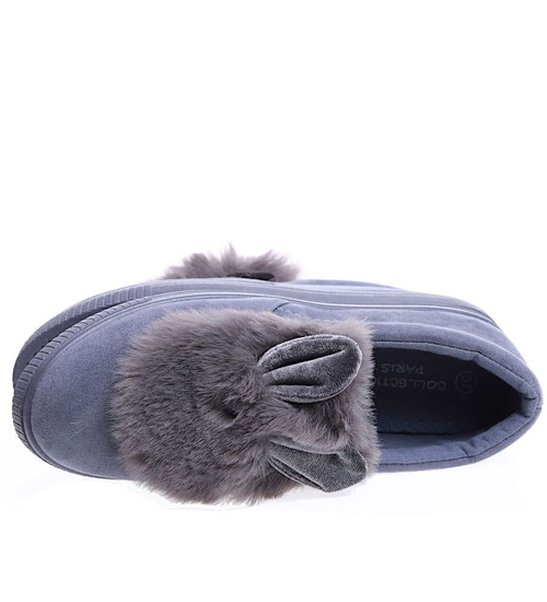 Wsuwane ciemno szare zamszowe trampki z uszami slip on /F9-2 15625 T037/