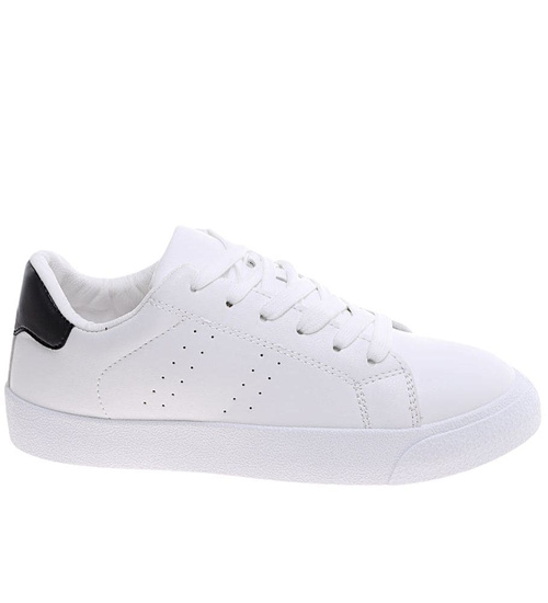 Białe damskie trampki z czarnymi dodatkami /G4-1 16249 T293/