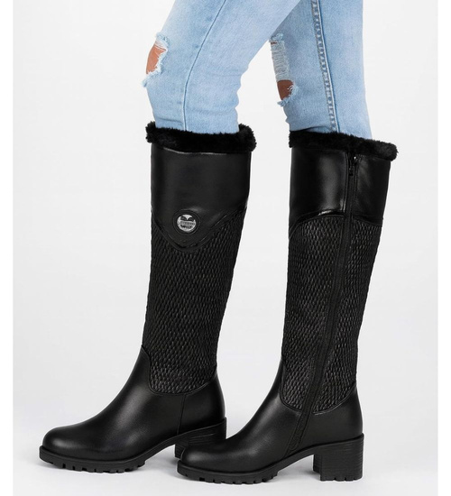 Ocieplane czarne kozaki na klocku /E2-1 +h2 12747 T126/