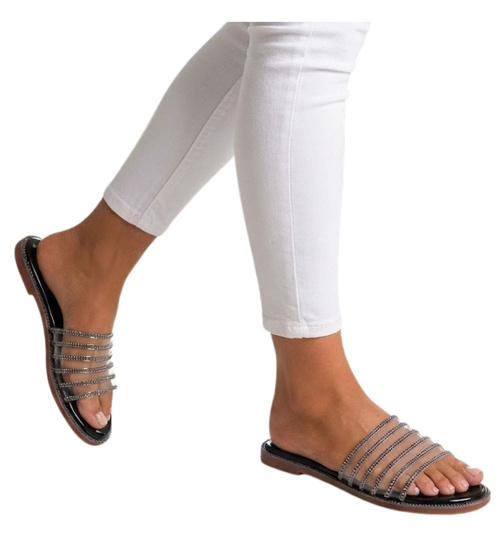 Czarne damskie klapki na lato /A2-2 12237 T195/