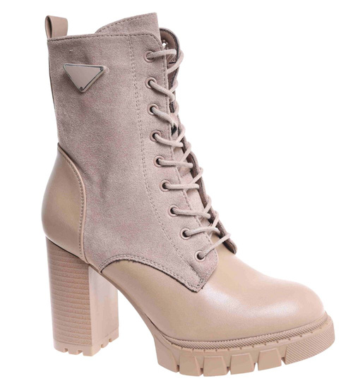 Damskie botki na obcasie Khaki /F9-1 18335 W305/