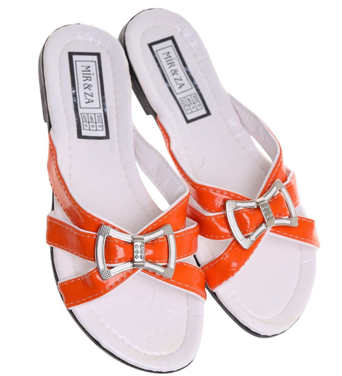 Pomarańczowo białe klapki na płaskim obcasie /H2 14340 T005/