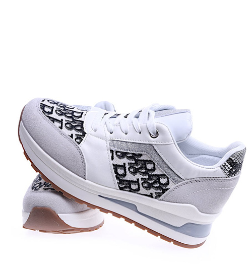 Białe trampki sneakersy na niskim koturnie /F1-3 13928 T299/