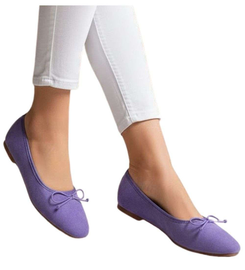 Zamszowe fioletowe baleriny damskie z kokardą /F7-2 17542 G130/