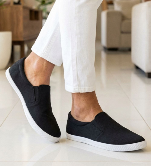 Wsuwane materiałowe trampki slip on Czarne /G13-3 18739 T280/