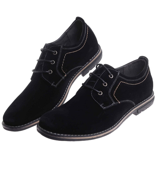 Półbuty męskie Czarne wiązane buty z zamszu /E4-1 17771 S383/