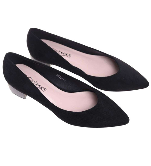 Czarne czółenka na niskim obcasie Pointy Toe /F5-3 18807 T381/