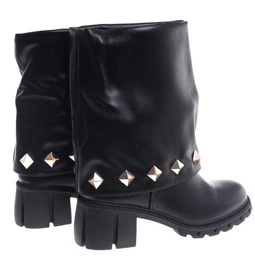 Czarne wysokie botki damskie na klocku /J6-4 18598 T177/