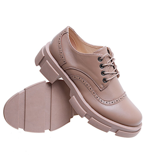 Wiosenne sznurowane półbuty damskie na platformie Khaki /F6-1 15490 T248/