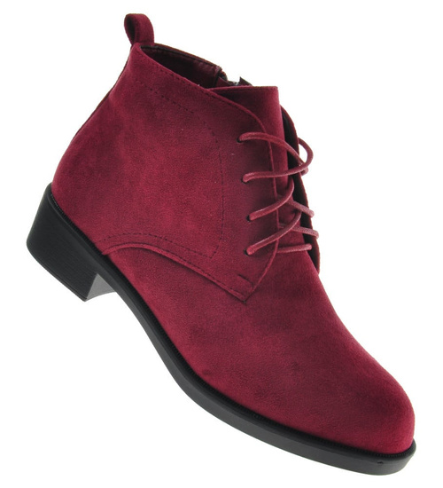 Bordowe botki damskie z wiązaniami /D8-2 9627 S491/