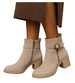 Beżowe ocieplane botki damskie na obcasie /E4-2 18379 W381/