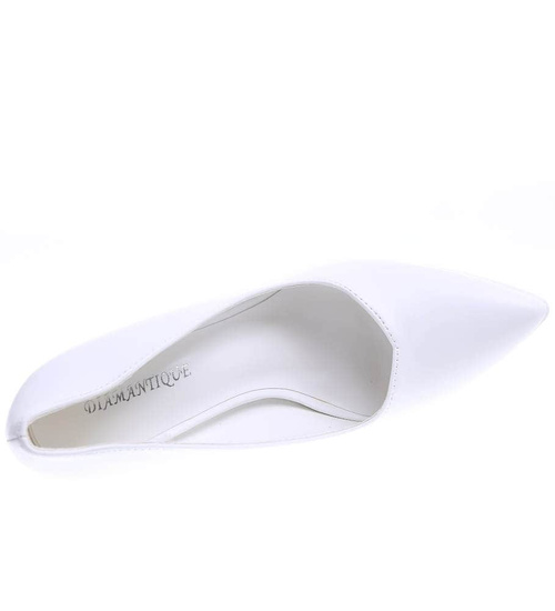 Białe czółenka damskie na szpilce i niskiej platformie /F5-3 15860 T155/