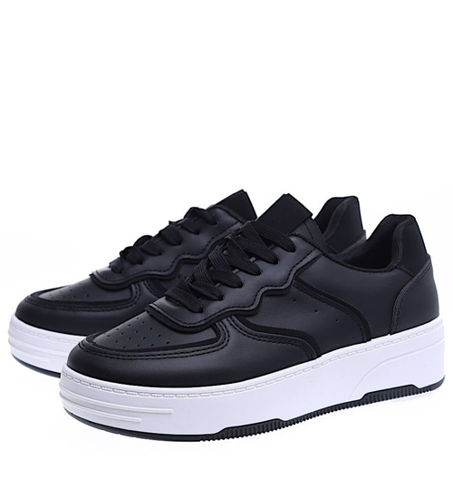 Czarne sznurowane damskie trampki na platformie /F4-2 15781 T232/