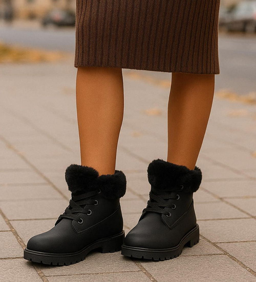 Czarne dziewczęce trapery z futerkiem /D9-2 12735 T492 +H2/