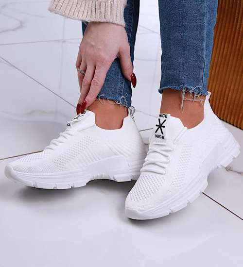 Wsuwane damskie buty sportowe Białe /B4-2 13099 S396/
