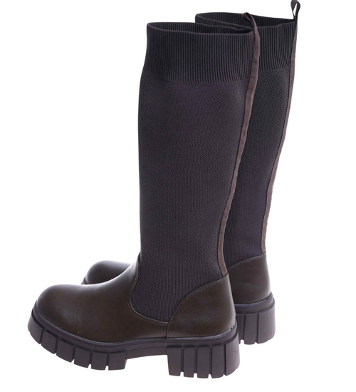 Zielone kozaki damskie na platformie /E9-3 18087 T390/