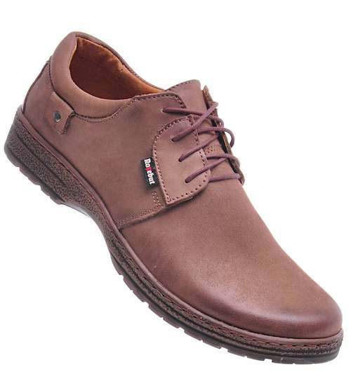 Beżowe sznurowane buty męskie z naturalnej skóry /H5 12917 S117/ Beżowe sznurowane buty męskie z naturalnej skóry /H5 12917 S117/