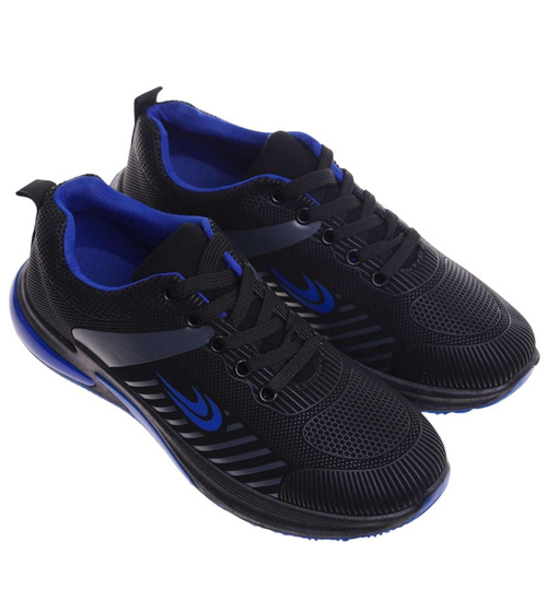 Sznurowane męskie czarno niebieskie buty sportowe /A2-1 18067 T286/