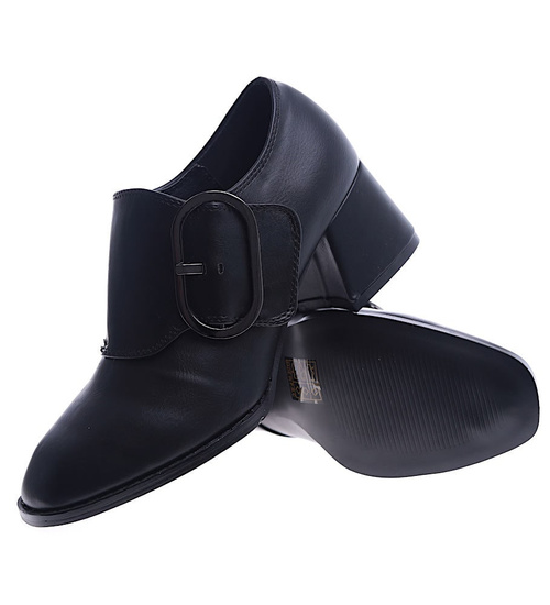 Czarne botki damskie na szerokim obcasie /C2-3 13480 S144/