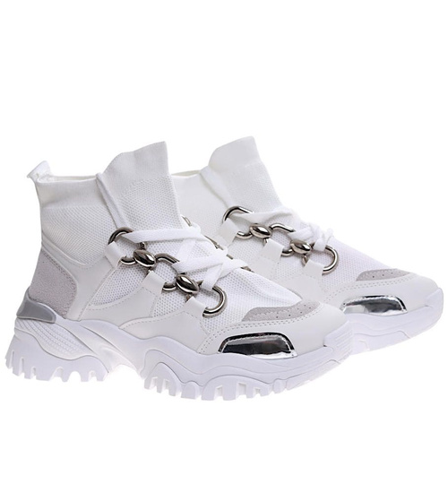 Wysokie białe buty sportowe damskie /D9-2 13092 T396/