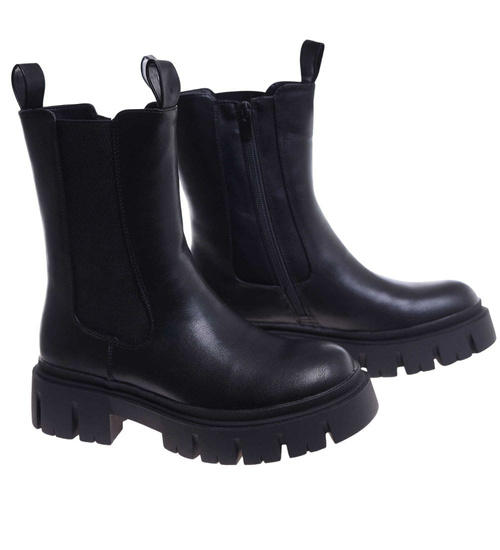 Ocieplane czarne botki na platformie /H2 J5-2 18377 T386/